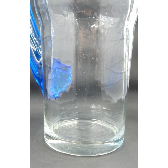 Bamboo Optic Paneled Clear Glass Cocktail Pitcher Blue Ribbed Handle - Picture 8 of 11